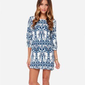 Lulu's Ivory and Blue Shift Dress